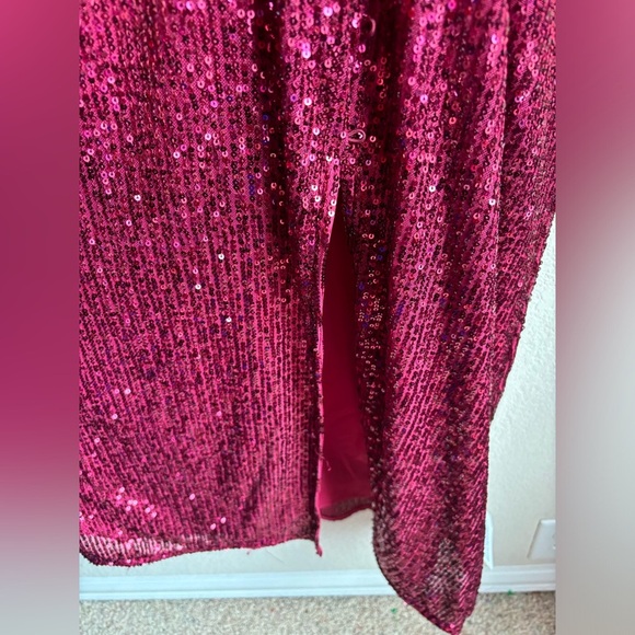 NWT ASOS Burgundy Red Sequin 3/4 Sleeve Wrap Midi Maxi Formal Cocktail Dress 22 - Picture 9 of 16